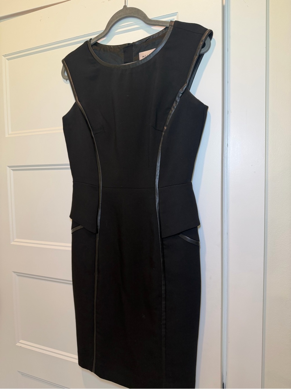 Milly Black Sheath Dress with Faux-Leather Piping